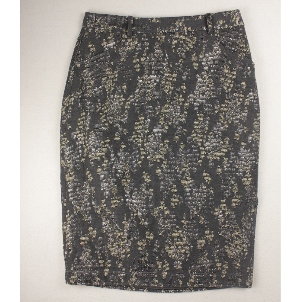 Banana Republic Womens 4 Metallic Brocade Pencil Skirt Gray Silver Tan Office